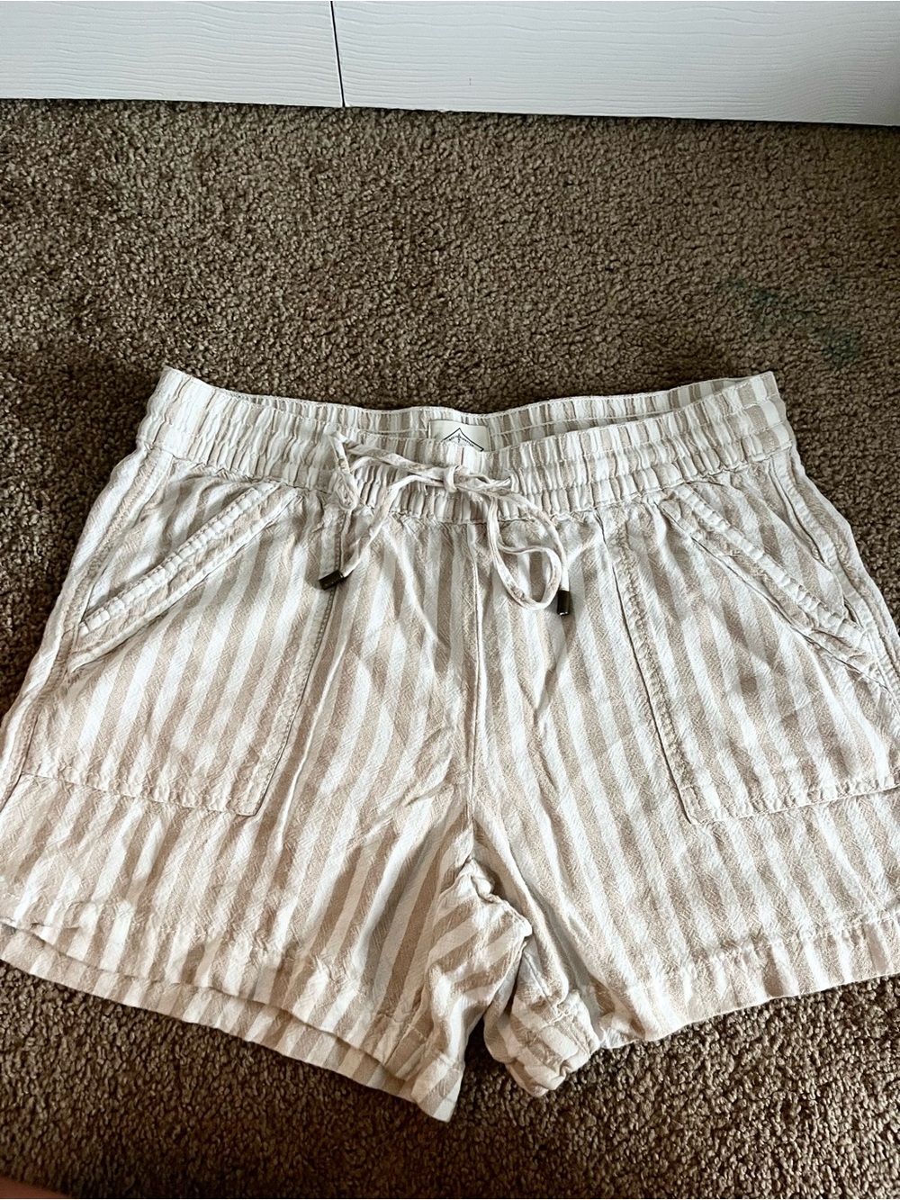 St. John's Bay Cream and Beige Striped Drawstring Shorts